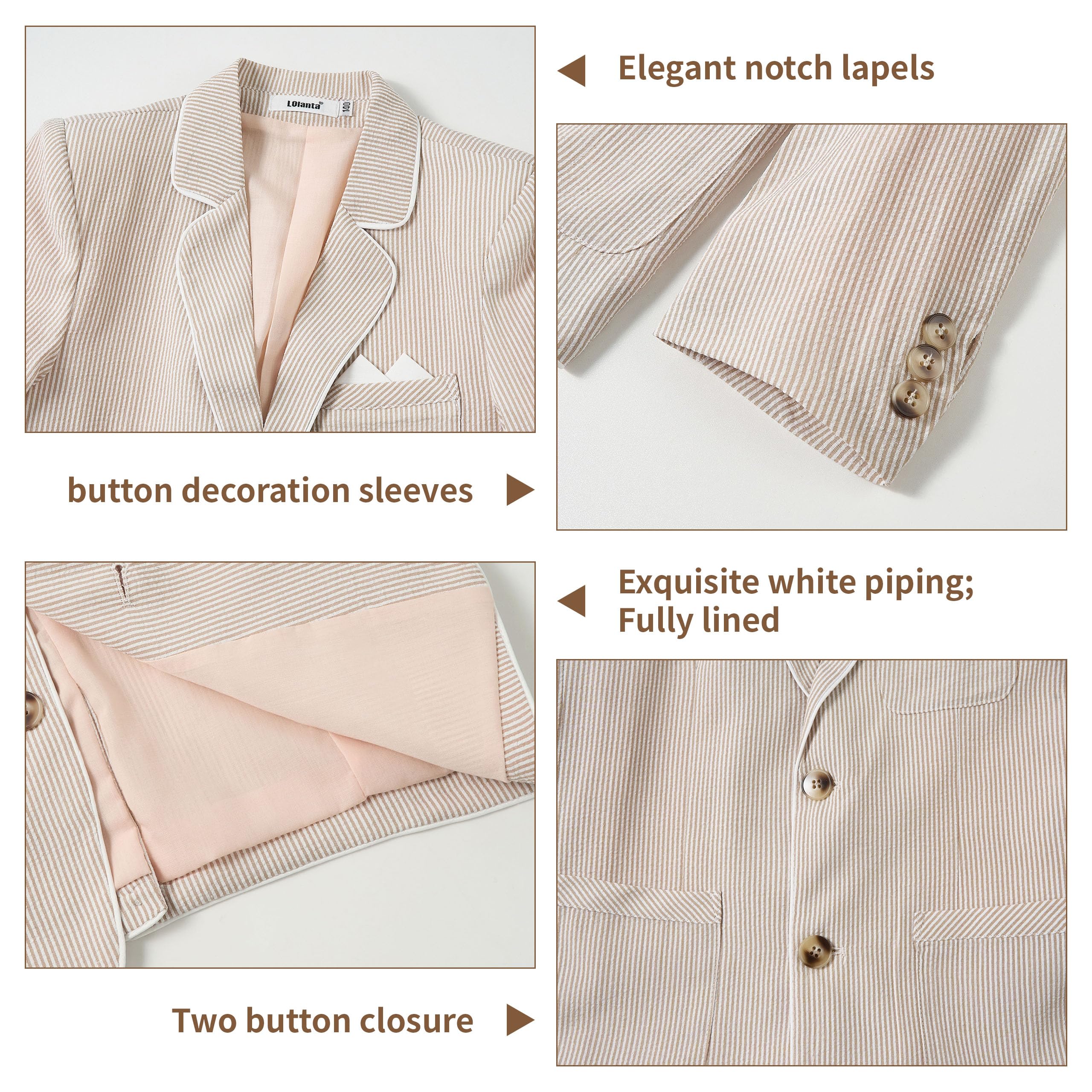 LOLANTA Blazer en Seersucker Respirant pour Enfants, Veste de Costume rayée élégante pour garçons, pour Occasions décontractées d’été, 5-13 Ans