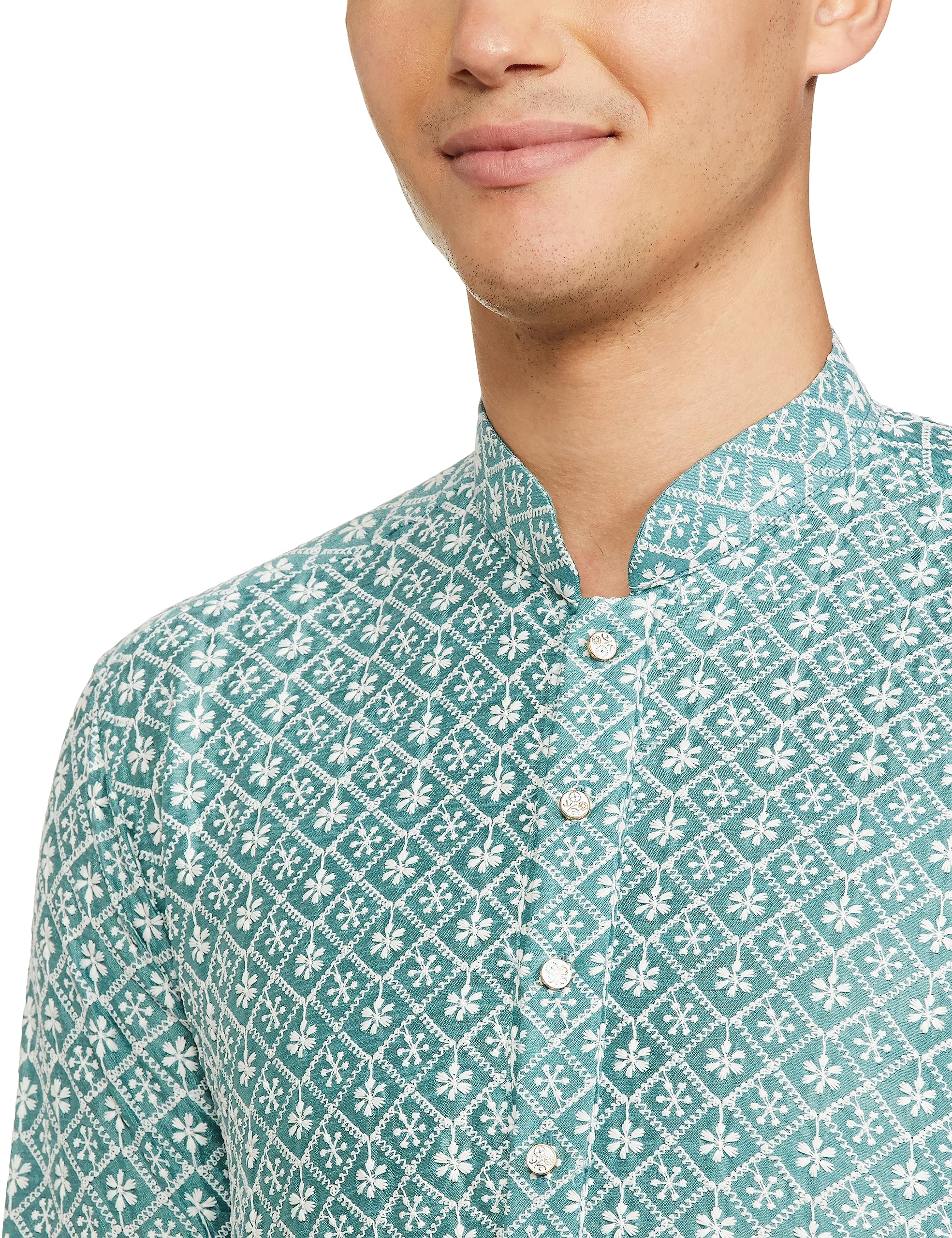 Be Active Regular Men's Pure Cotton Lucknowi Kurta Pyjama Set, Oceanic Blue, Small (Rfsk0013-Kr