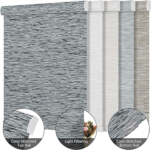 Miniatura 4 de BERISSA - Persianas enrollables con filtro de luz para ventana, persianas solares inalámbricas con jacquard a rayas, tela con aislamiento térmico,