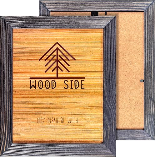 Miniatura 6 de Marco de fotos de madera rústica de 11 x 14 para montaje en pared, 100 % madera maciza natural ecológica con acabado gastado, Madera, Gris oscuro,