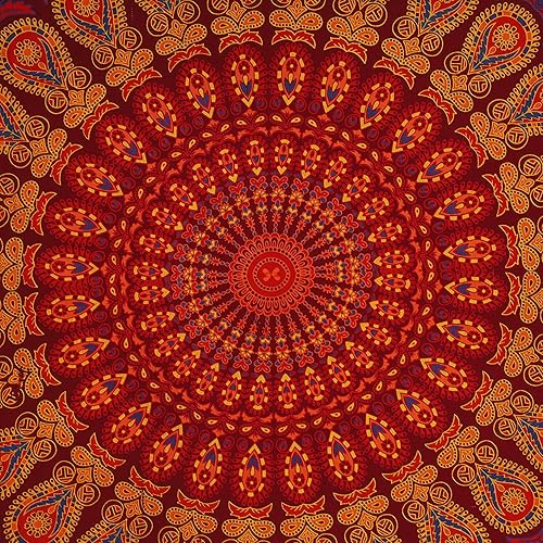 Miniatura 3 de Tapiz hippie indio bohemio psicodélico dorado mandala de pavo real azul dorado para colgar en la pared (marrón dorado, granate, individual (54 x 72
