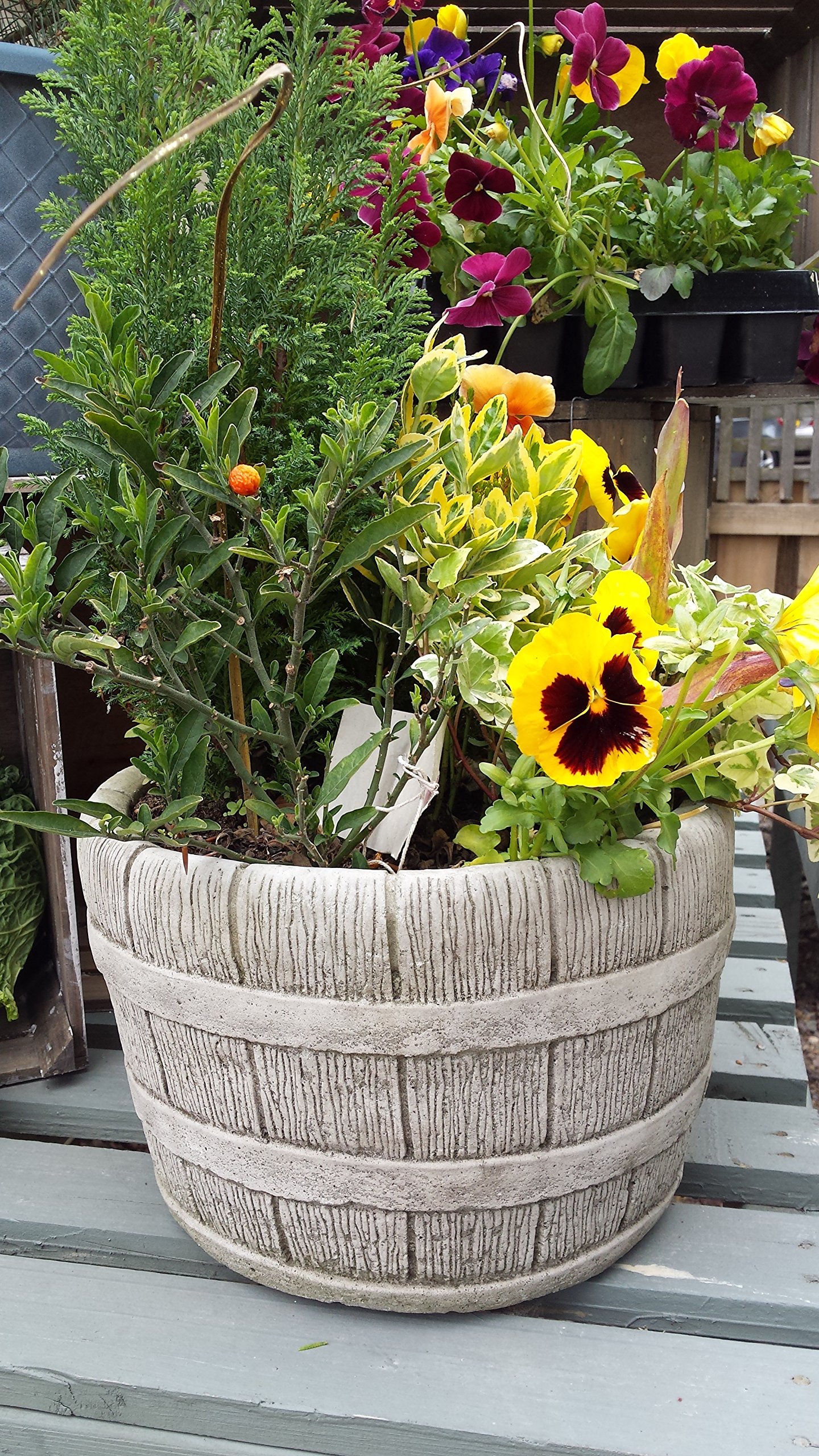  - Small Half Barrel Stone Garden Planter Flower Pot