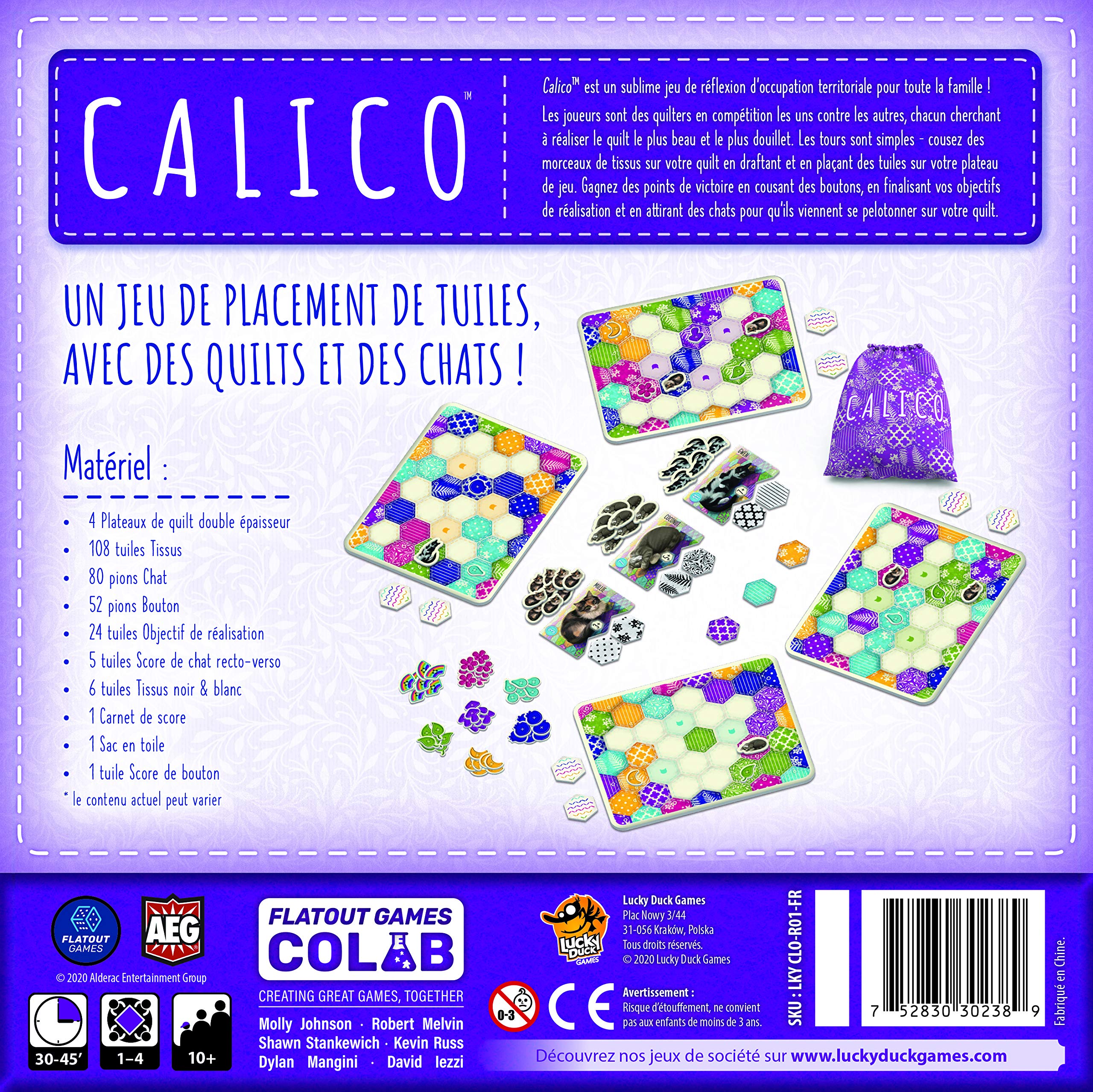 Lucky Duck Games | Calico | Jeu de Société Stratégique Tricot et Chat pour Adultes et Enfants dès 10 Ans + | Jeu de Plateau| Pose de Tuiles & Jetons | 1 à 4 Joueurs | 30-45 Min | en Français