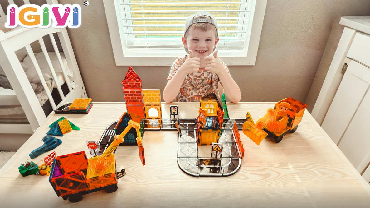 Amazon.com: IGIVI 106PCS Magnetic Tiles Road Construction Set