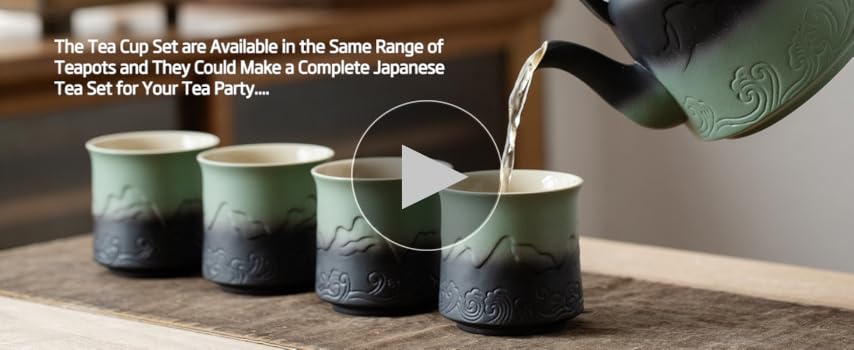 Amazon.com: ZENS 日本茶杯4 件組8 盎司(約226.8 毫升)浮雕海軍