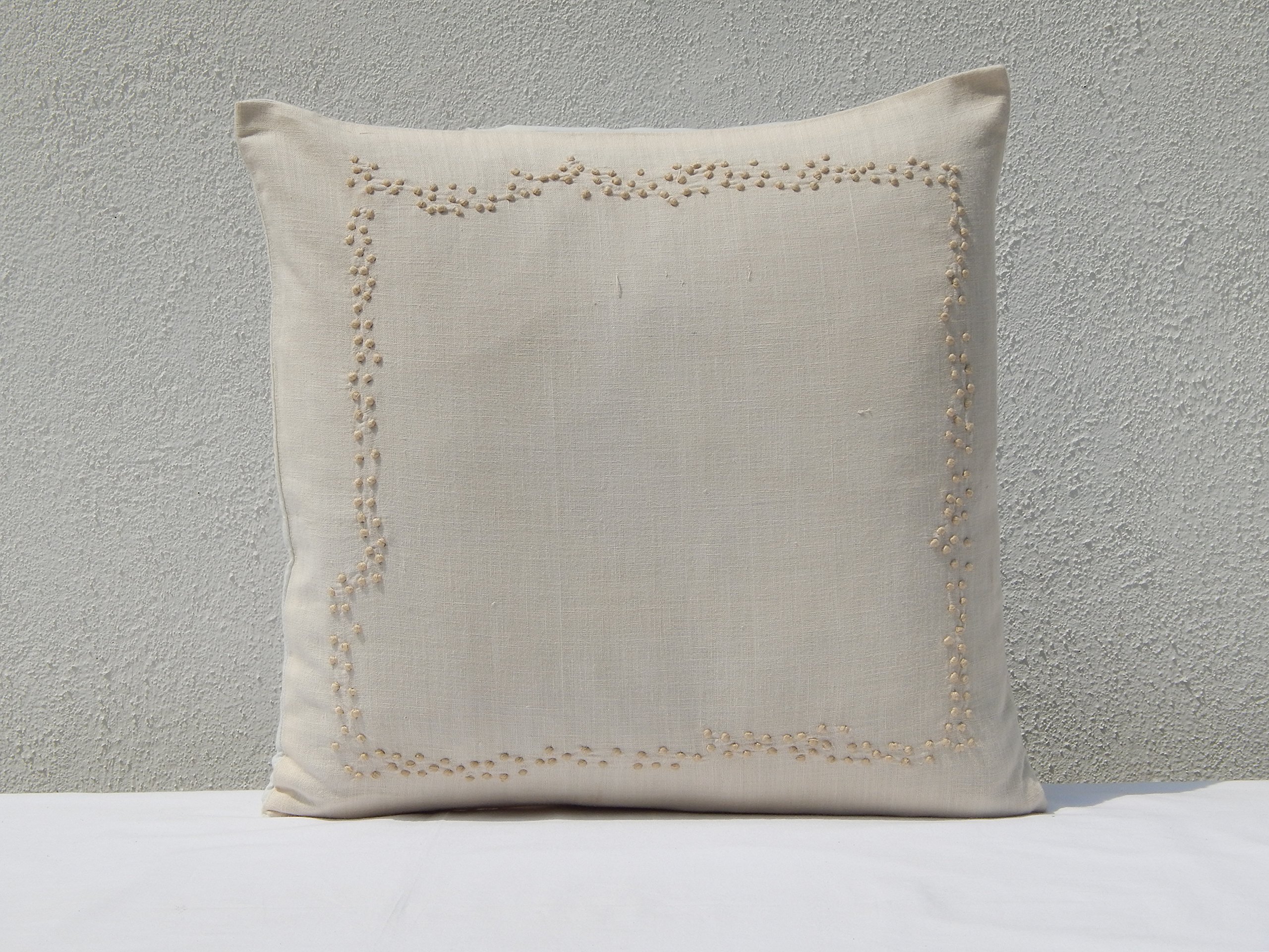 Gitika Goyal Home Khadi Chikanwork Cushion Cover Mosaic Design, 16 x 16, Cream