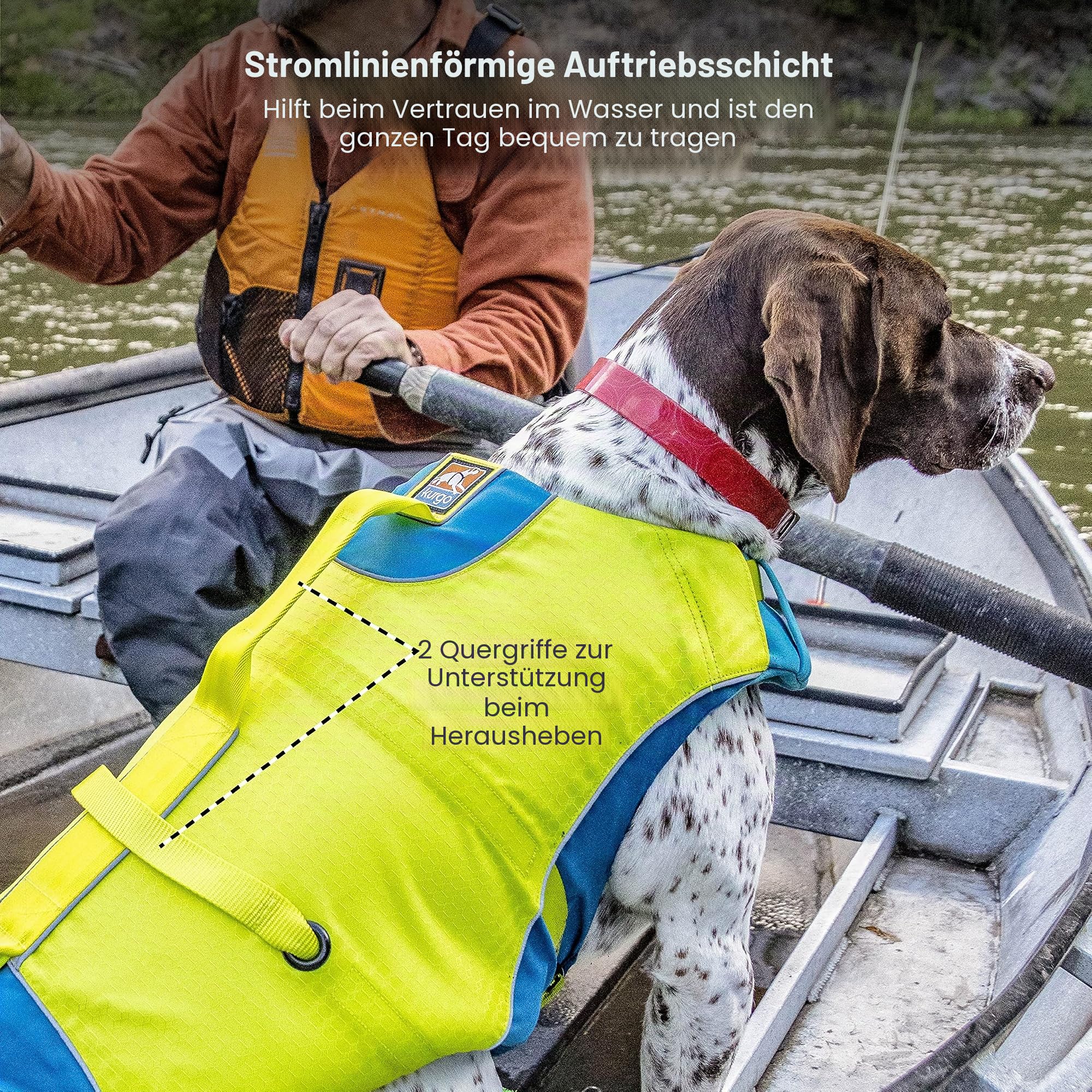 Kurgo Surf n' Turf Hundeschwimmweste, Hundeschwimmweste zum Schwimmen, Schwimmwesten für Hunde, Hund PFD, reflektierend, verstellbar, Blau/Grün, Small