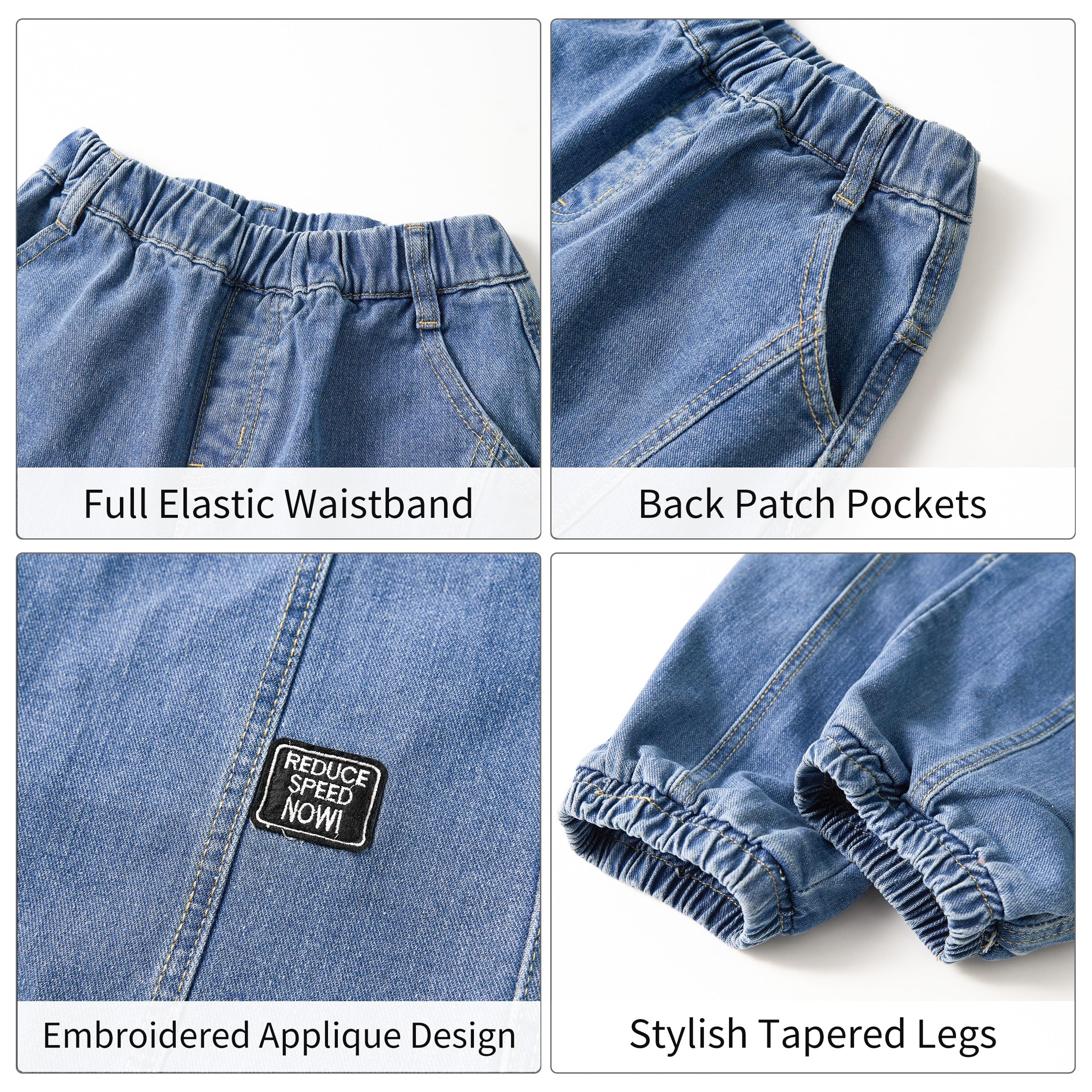 Rolanko Pantalones de mezclilla holgados para niños, elásticos, de ajuste recto, holgados, para niños de 4 a 14 años