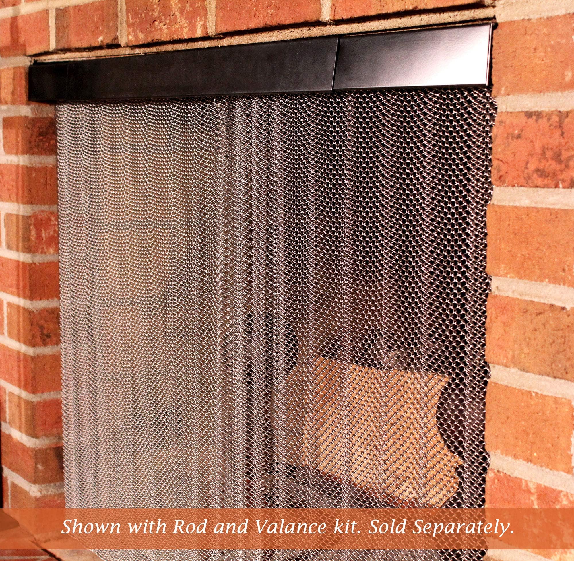 Condar Enhance The Style of Your Fireplace with a mesh Screen Stainless Steel Fireplace Mesh Screen Curtain. 25" High. Includes Two Panels, Each 24" Wide.