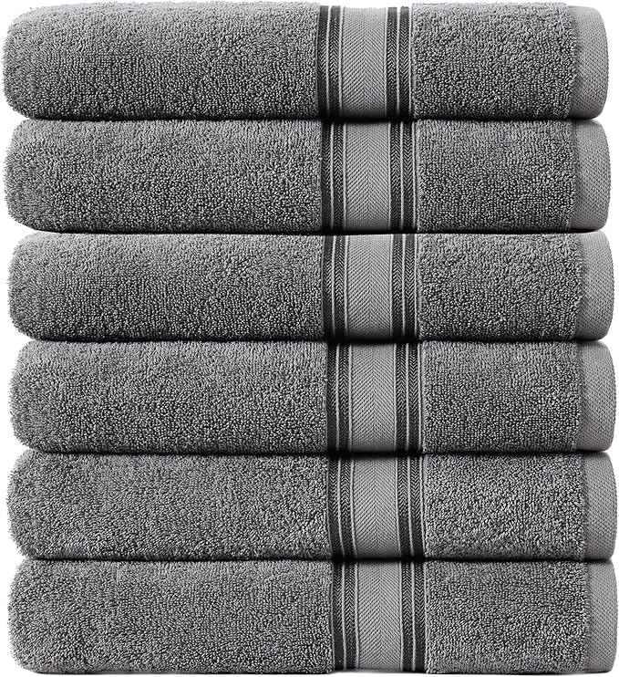 LANE LINEN Luxury Bath Towels Set - 6 Piece Set, 100% Cotton Bathroom Towels, Zero Twist, Quick Dry Shower Towels, Soft Absorbent Bath Towel, 2 Bath Towels, 2 Hand Towels, 2 Wash Cloths - Cool Grey