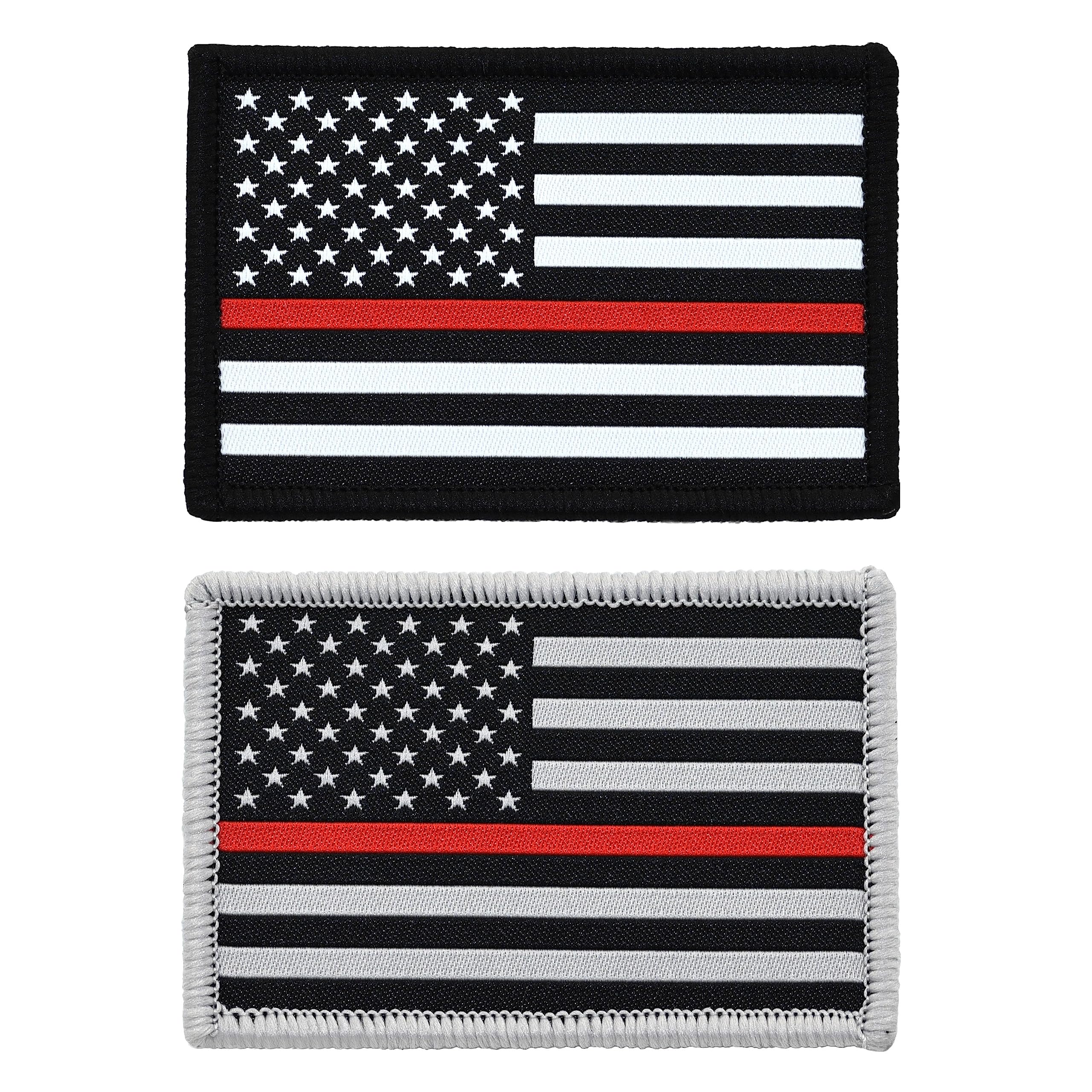 Great 1Thin Red Line American Flag Patch 2-Pack, Fireman Firefighter, 2x3 inch, Woven, Hook and Loop Fastener/Backing, Tactical Accessory for Clothing-Jackets-Hats-Backpacks