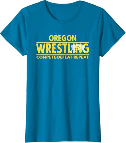 Miniatura 63 de Oregon Wrestling - Compete, Defeat, Repeat T-Shirt Negro,Azul Marino,Asfalto,Blanco,Azul Pastel,Arándano,Rojo,Verde Bosque,Verde Kelly,Verde