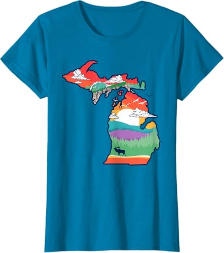 Miniatura 57 de Michigan Outside Vintage Nature Illustration Artistic T-Shirt Slate Grey,White,Baby Blue,Red,Silver Grey,Dark Green,Kelly Green,Olive Green,Lemon