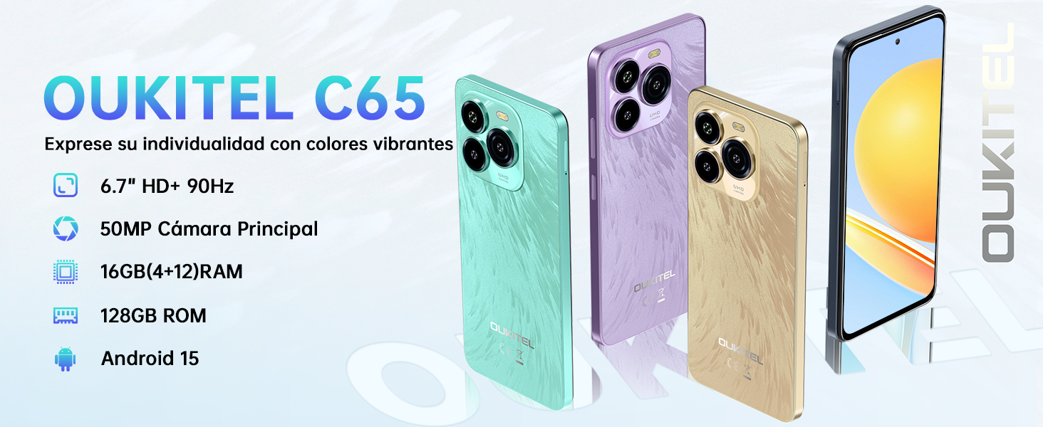 OUKITEL C65 Android 15 Telefonos Moviles Libres - 16GB + 128GB/1TB