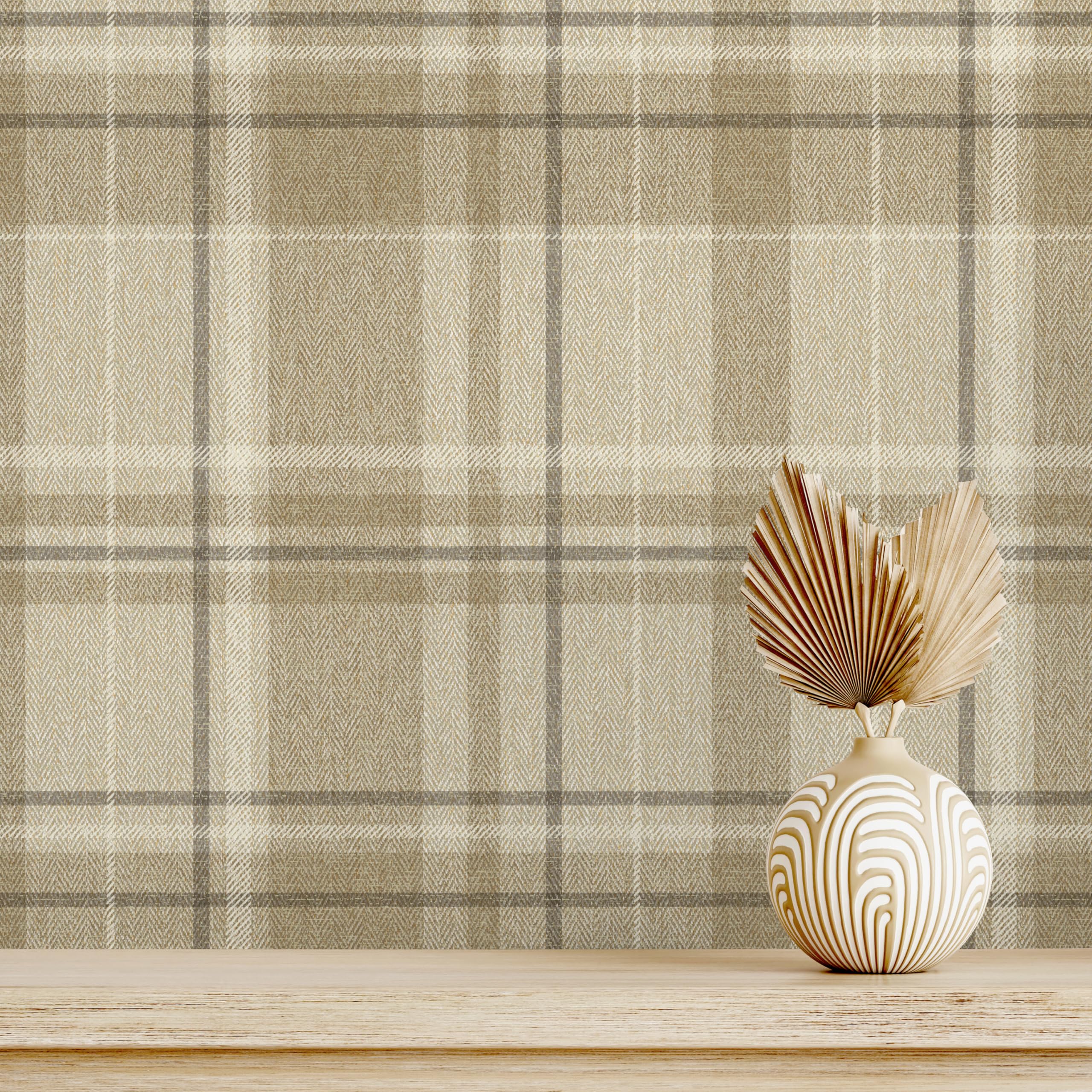 CROWN M1868 Harris Check Luxury Textured Wallpaper, Natural, 52 x 1005 cm - Image 3