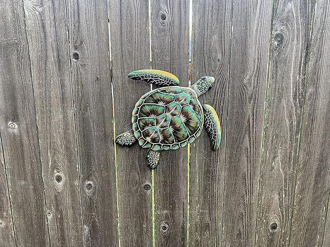 Decoración de Pared de Tortuga Marina de Metal Verde para Interior y Exterior miniatura 3