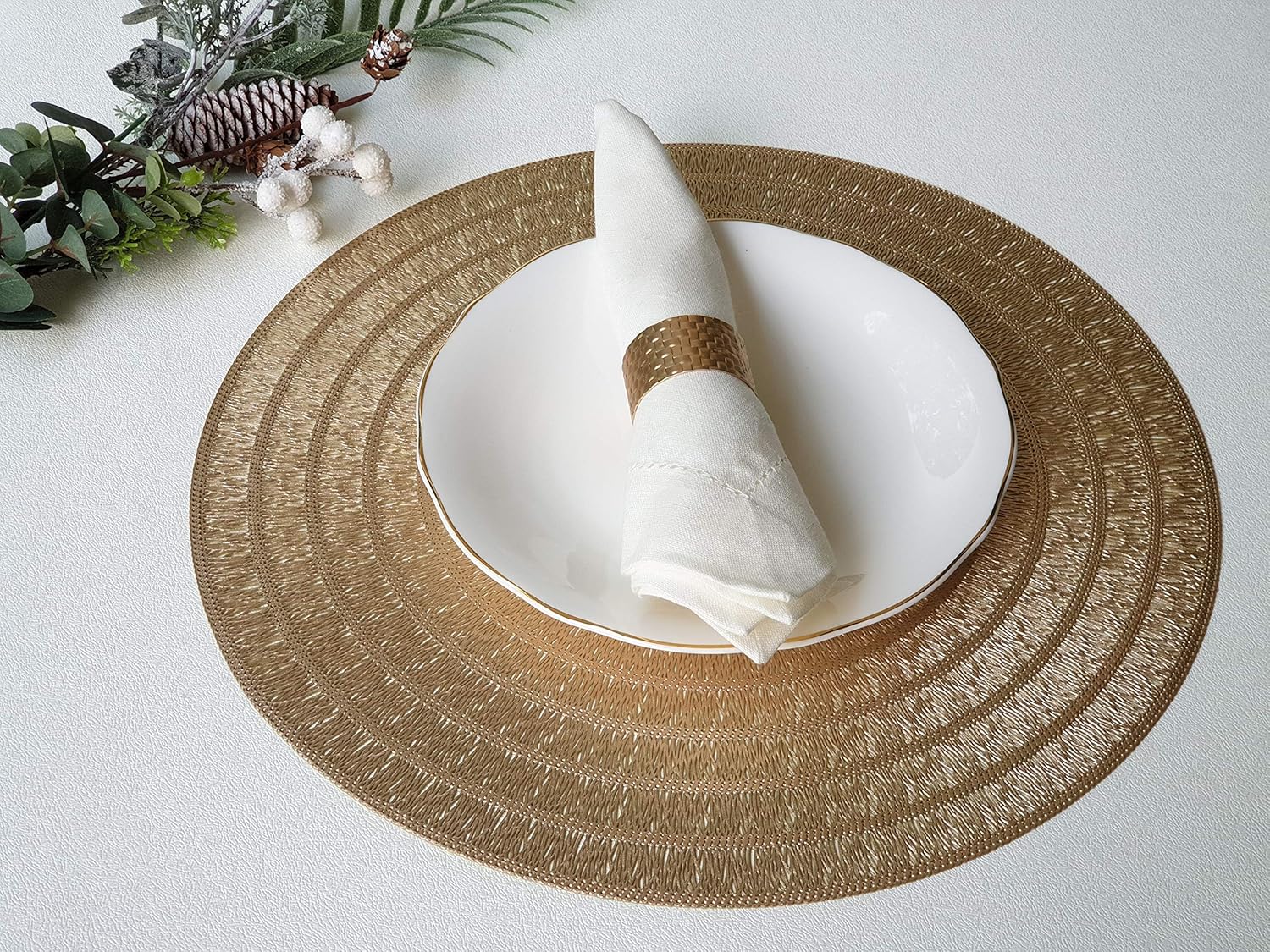 Exclusive Gold Placemats for Dining Table - Round Placemats Set of 6 for All Occasion - Ideal for Thanksgiving Christmas Housewarming Parties - 15 Inches Modern Placemats