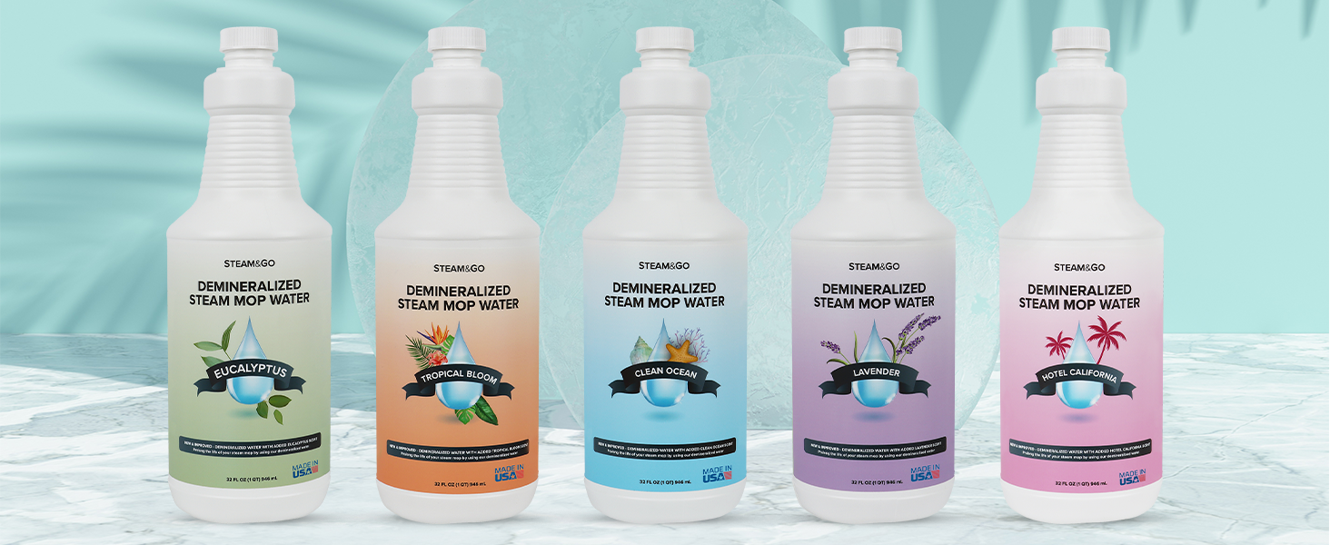 Amazon.com - Steam & Go - Demineralized Water for Steam Cleaner, PVC-Free  Floor Cleaner Liquid Compatible with Any Steam Mop, Ready-to-Use  Multisurface Cleaner, Scented Mop Solution, Eucalyptus Mint, 32 oz