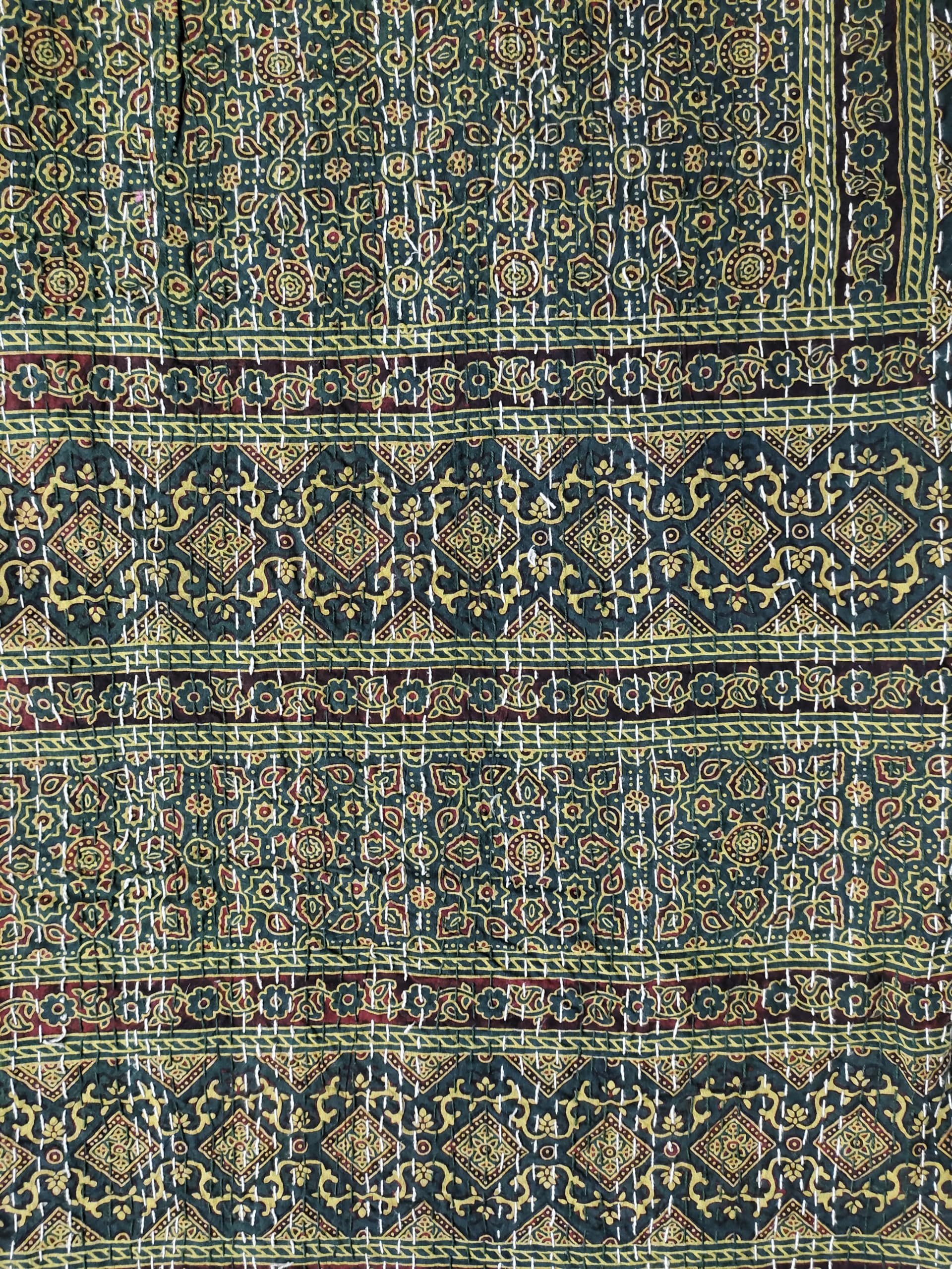 Sophia-Art Vintage print Boheemse blok quilt plantaardige print hand dekbed Kantha deken sprei Ajrakh Kantha (bruine patch print, King 90 x 108 inch