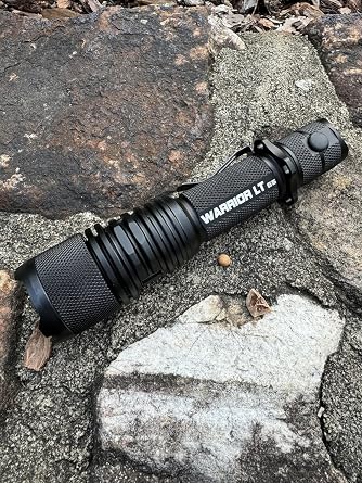 PowerTac Warrior LT Tactical Flashlight, 3050 Lumens LED, Long-Throw Luminosity, 480m Beam, 6 Modes, Strobe, Waterproof, Compact & Durable Rechargeable Light