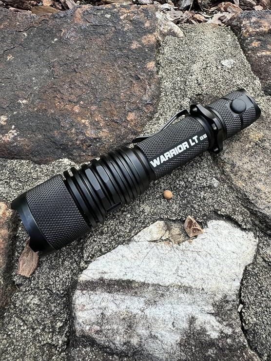PowerTac Warrior LT Tactical Flashlight, 3050 Lumens LED, Long-Throw Luminosity, 480m Beam, 6 Modes, Strobe, Waterproof, Compact & Durable Rechargeable Light