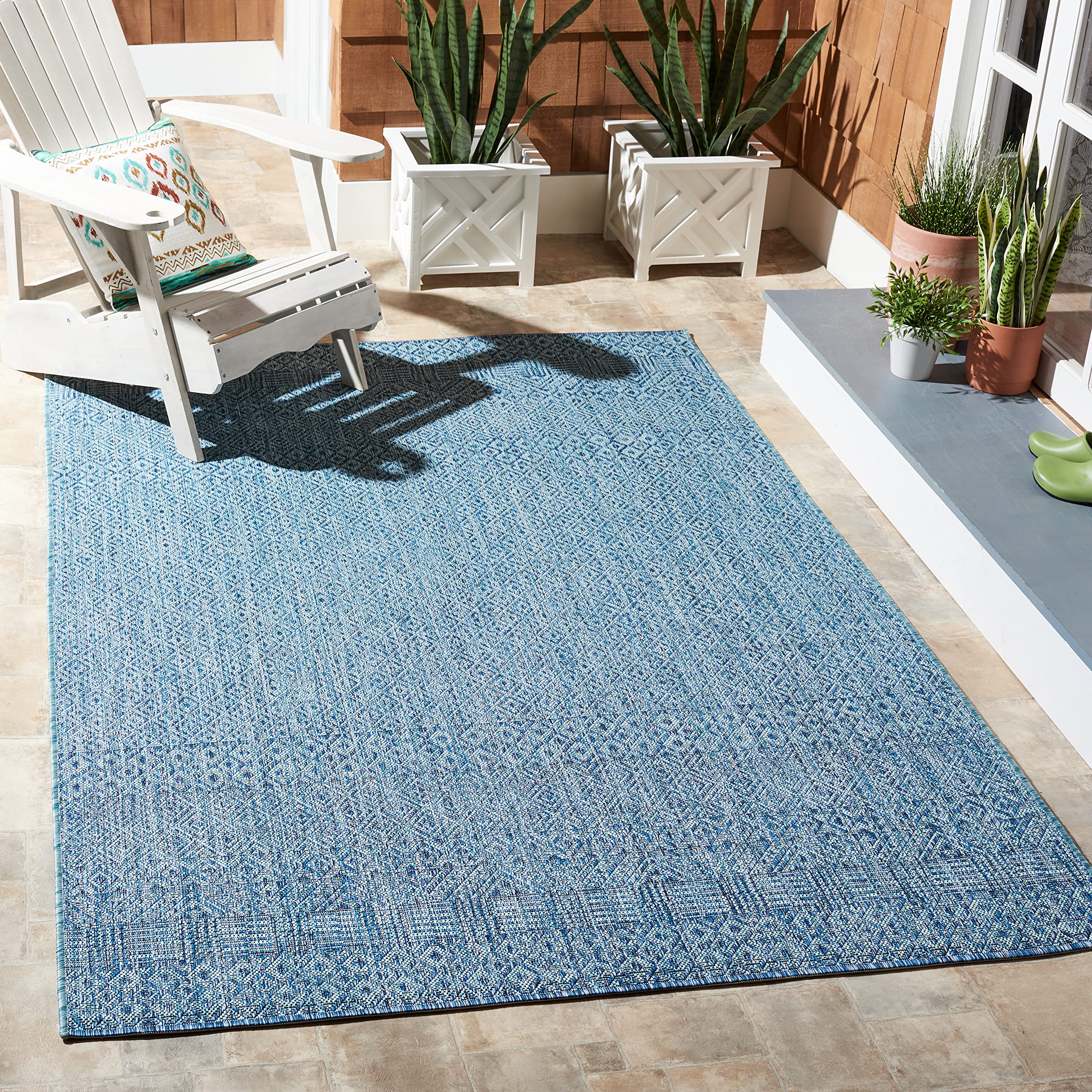 Photo 1 of ***SIMILAR***SAFAVIEH Courtyard Collection 8' x 10' Aqua/Navy CY8235 Indoor/ Outside Waterproof Easy cleansingPatio Backyard Mudroom Area Mat