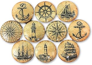 Set of 10 Vintage Nautical Print Cabinet Knobs