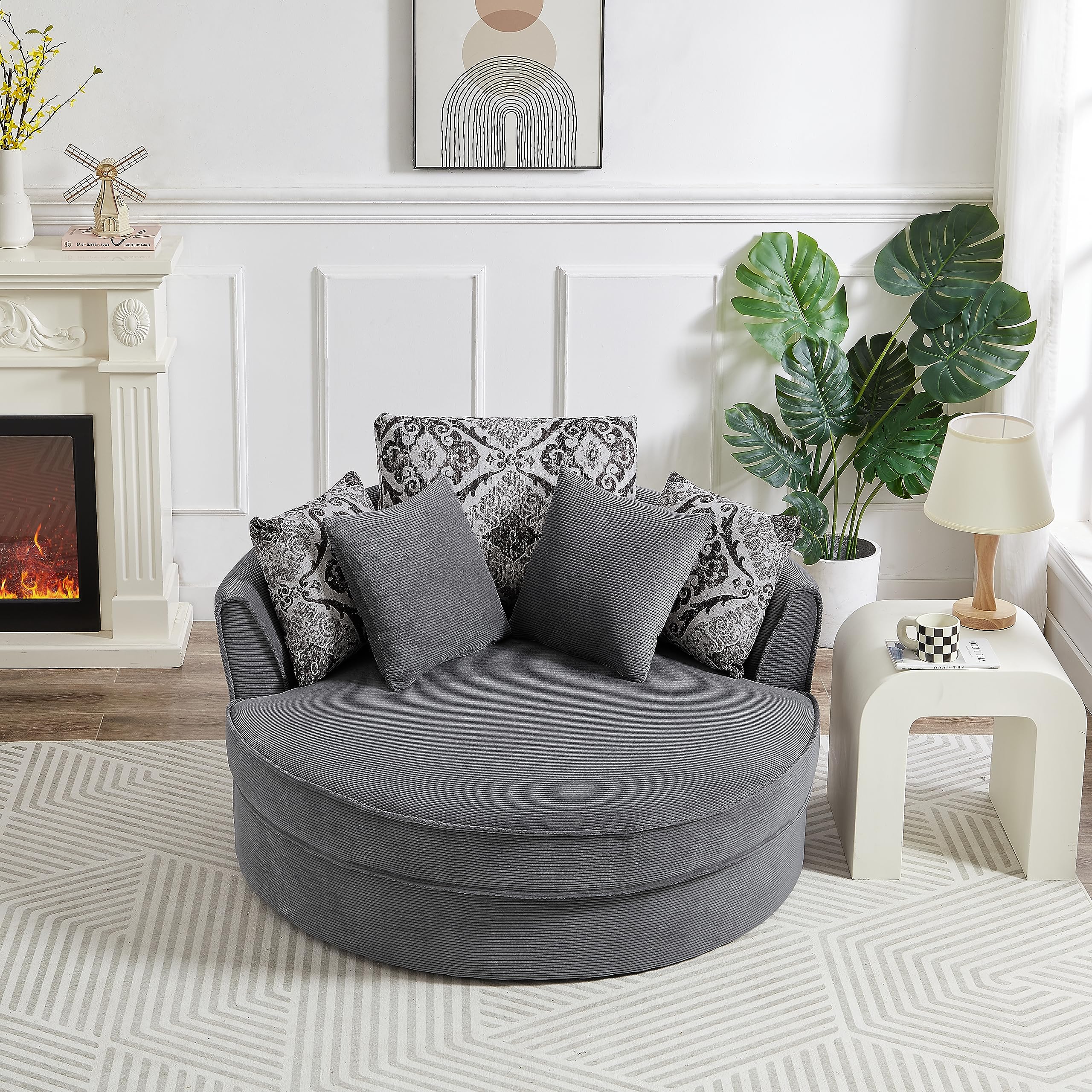 ERYE 51.5" W Oversized Accent Barrel Chair 360°Swivel Round Sofa&Chair ...
