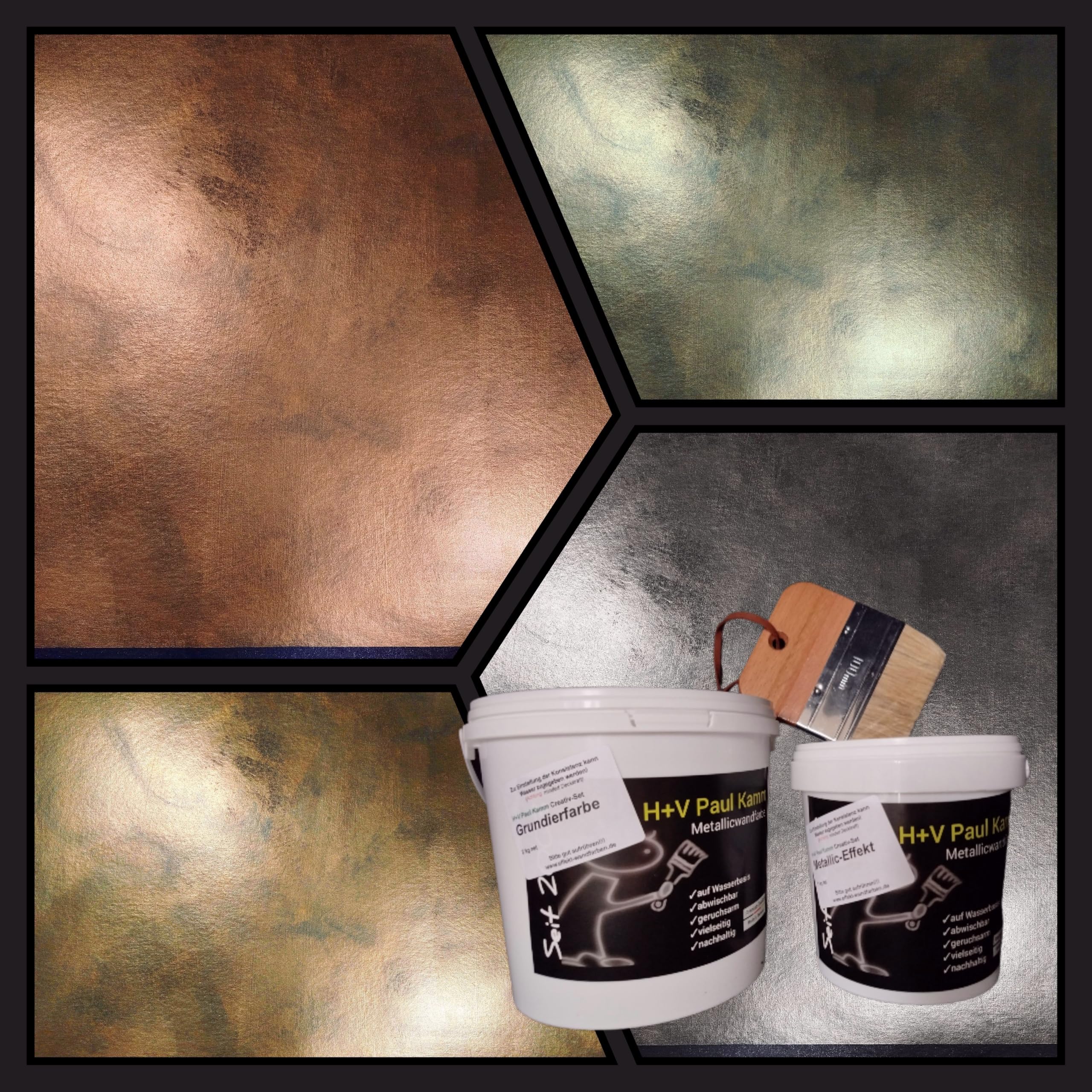 H+V Paul Kamm­® Creativ-Set Metallic Effekt Wandfarbe moderner Rost Effekt im Innenbereich Beton-Optik Sturm-Optik