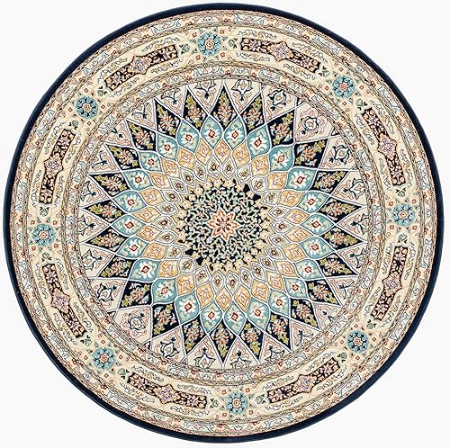 Miniatura 2 de Unique Loom Colección Narenj Adams - Alfombra redonda de 5 pies 1 pulgada azul marinobeige)