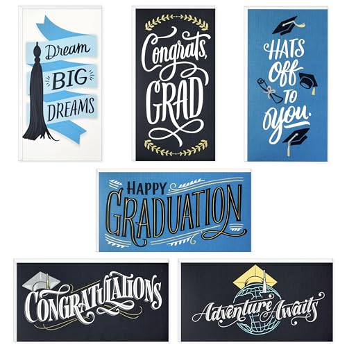 Hallmark Graduation Money Holders or Gift Card Holders Bulk Assortment Hats Off (36 Greeting Cards with Envelopes 6 Designs)