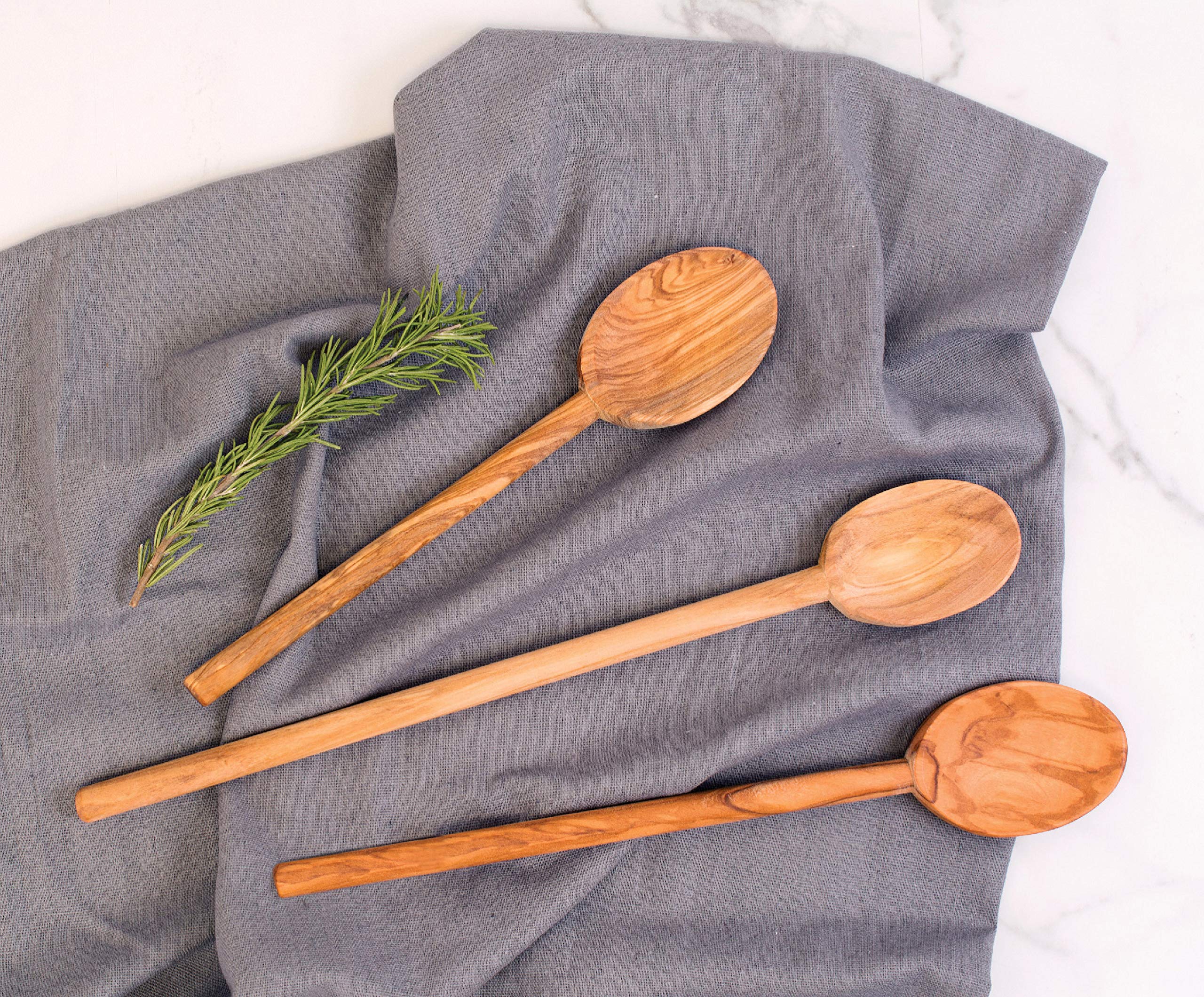 Eddingtons Juego de cucharas de cocina de madera de olivo, juego de 3, 10/12/13.75 pulgadas, madera de oliva italiana fina