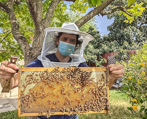 Miniatura 2 de Apicultor velo sombrero blanco tapa redonda w/elástico debajo del brazo correas, Blanco