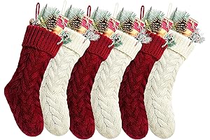 6-Pack Elegant Burgundy and Ivory Christmas Stockings