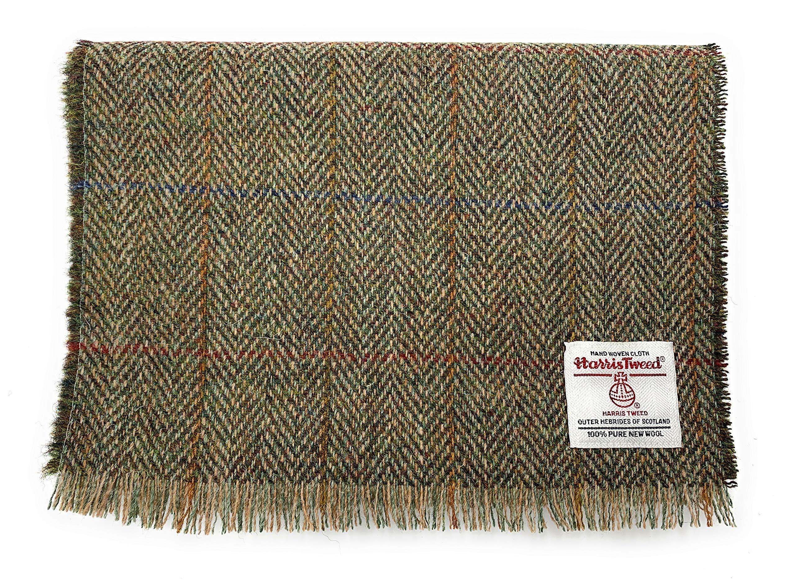 Tartan Tweeds Unisex Green Herringbone Harris Tweed Fringed Scarf