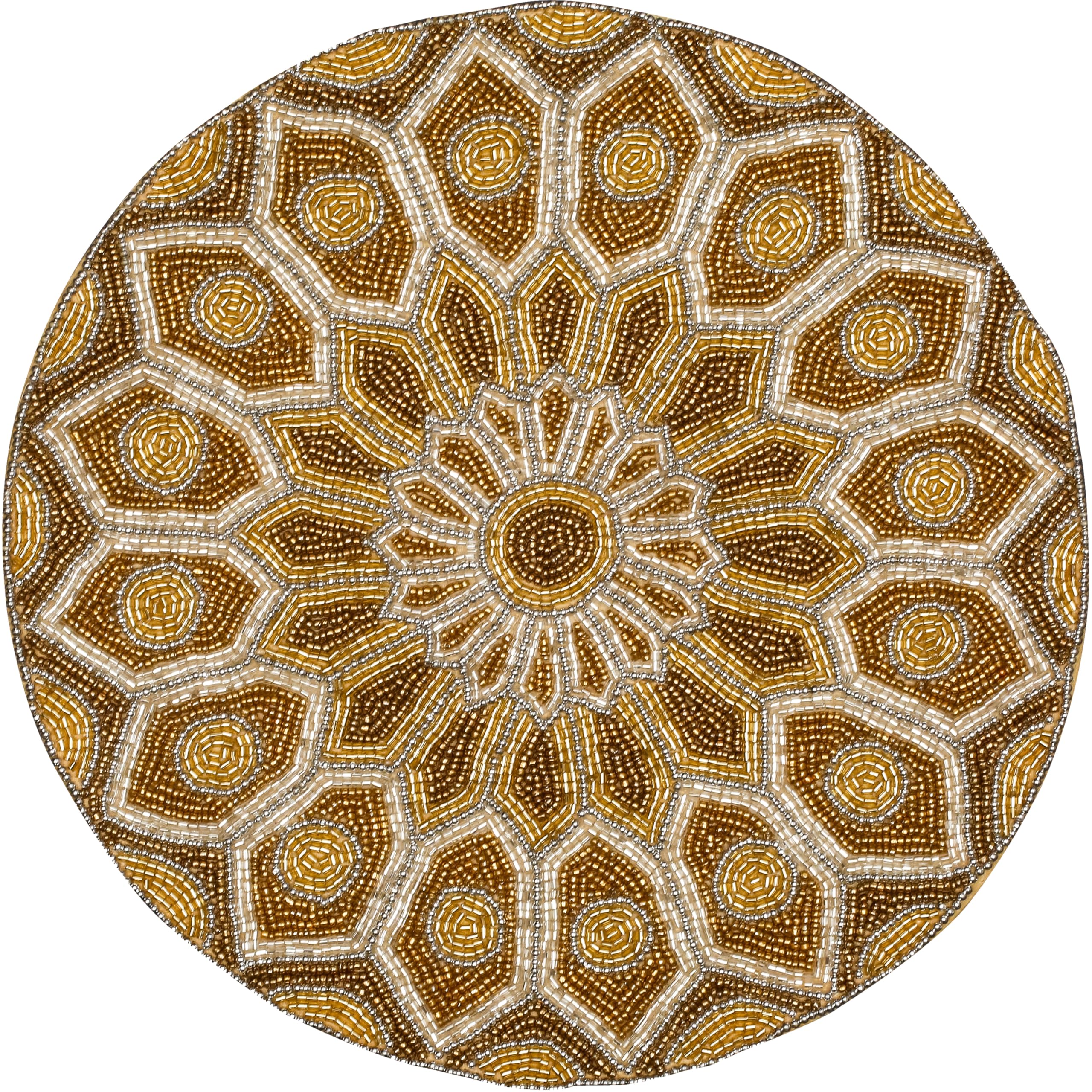 Alpha Living HomeHandmade Beaded Round Placemats 13 Inch Elegant Table Mats for Dining & Home Décor – Luxury Glass Beads with Cotton Backing – Perfect for Weddings, Holidays (Luster Gold/Tan Brown)