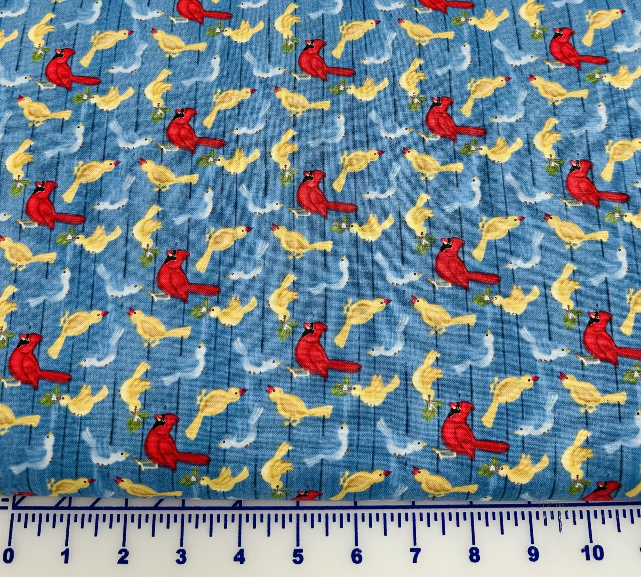 Generic Cotton Fabric Studio E Snowman's Dream 7046-78 Winter Birds on Blue Cotton Fabric by The Yard, White