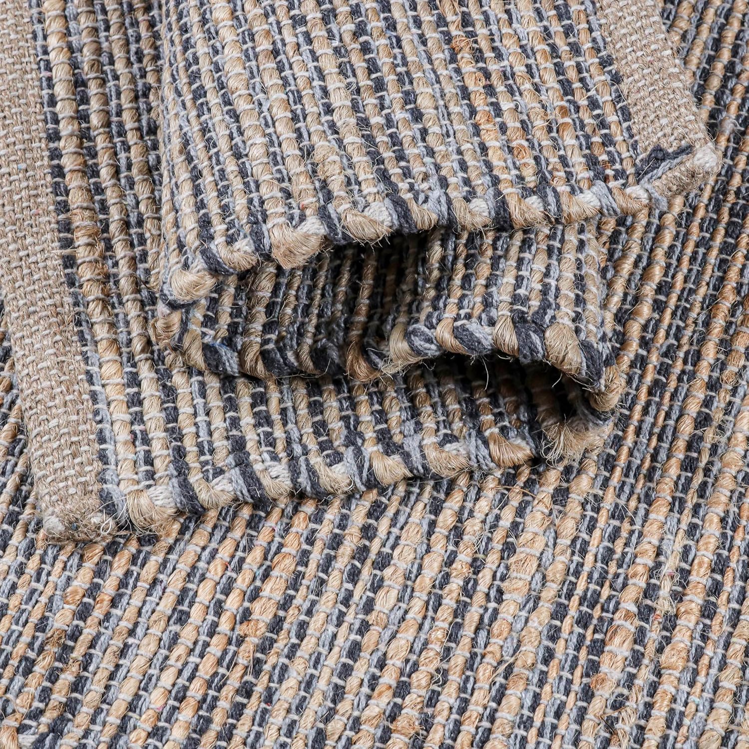 Jute Placemats Set of 4 - Boho Woven Placemats for Dining Tables, Rustic Farmhouse Style, Cotton and Jute, Neutral Colorful Table Mat, 13x19 Inch, Indoor Kitchen Decor - Natural - Grey