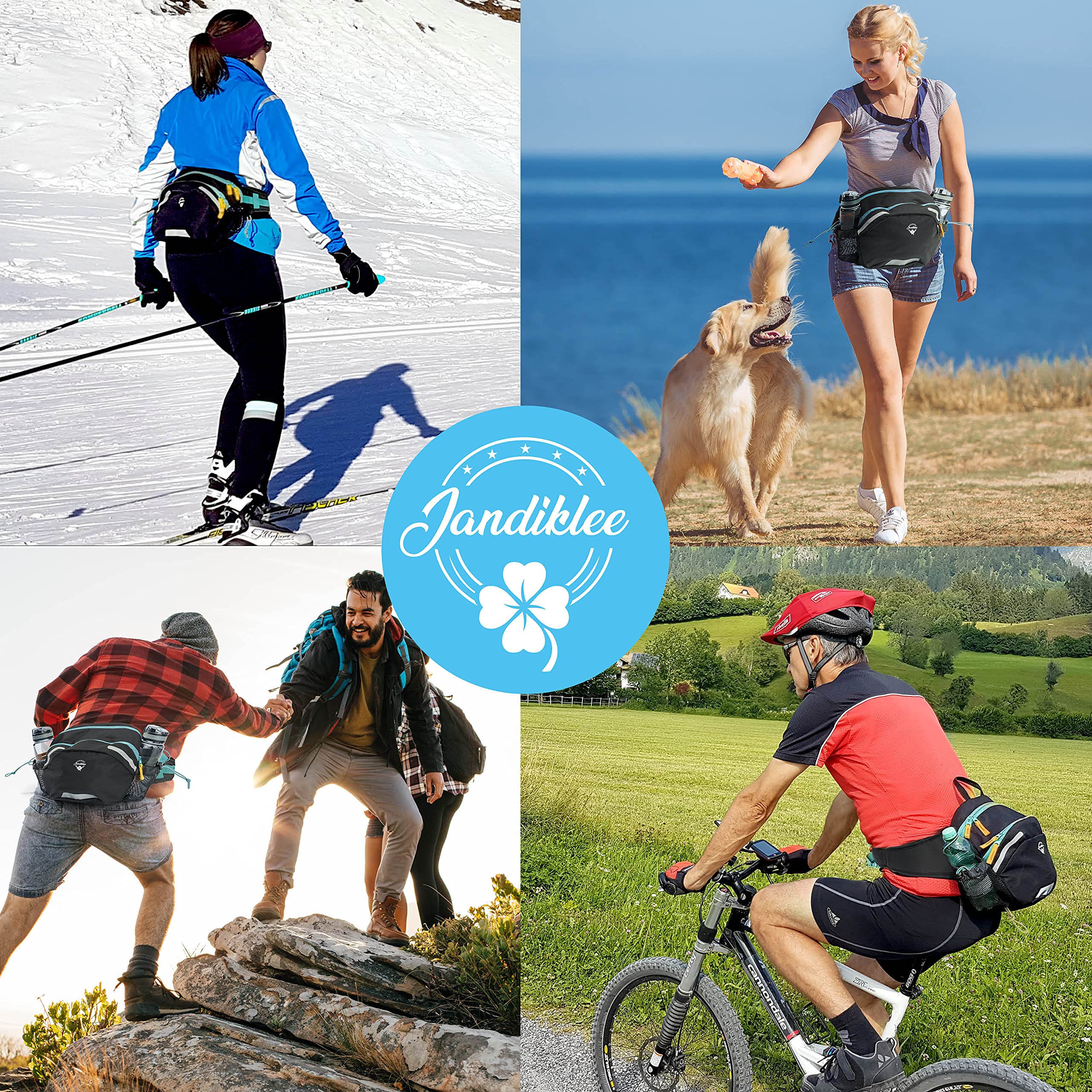 Riñonera Deportiva Grande 9 litros, cinturón Ancho, Cierre de Velcro, portabotellas, Hombre, Mujer, Senderismo, Ciclismo, adiestramiento de Perros (Turquesa-Amarillo)