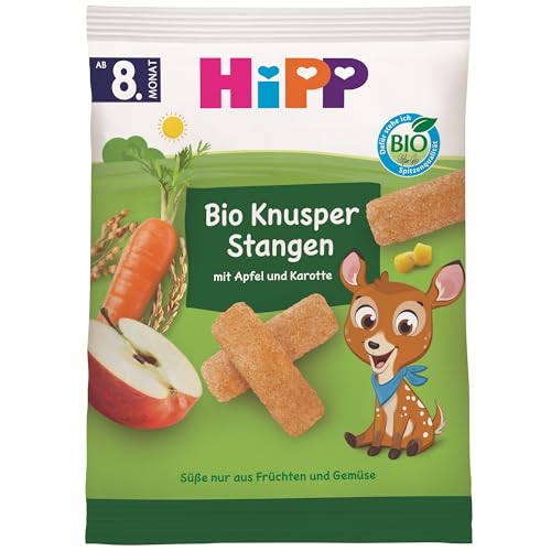 HiPP Bio Knusper Stangen Apfel Karotte 30g (7 x 30 g), ab 8. Monat, aus Bio-Getreide, Süße nur aus Obst und Gemüse, in bester Bio-Qualität