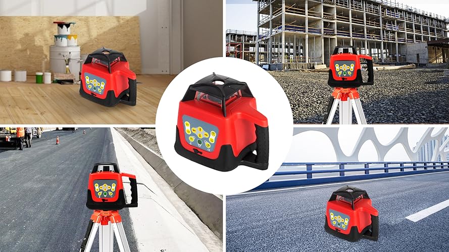 Bild 6 - VEVOR Professional Rotationslaser max. Arbeitsbereich 500 m rot, Linienlaser 360 Grad Laser höhenmesser Wasser- und staubdicht Außenbereich Arbeitszeit 20 Stunden mit Stativ & Herrscher Elektrik