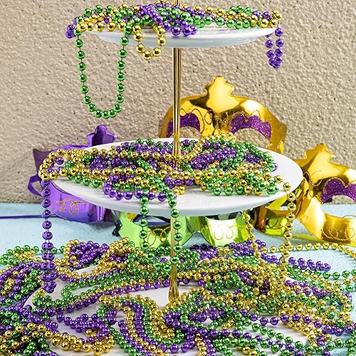 Miniatura 6 de JOYIN 12 PCS Mardi Gras Metallic Beads Necklaces, Mardi Gras Accessories Throws Beads Bulk for Party Favor
