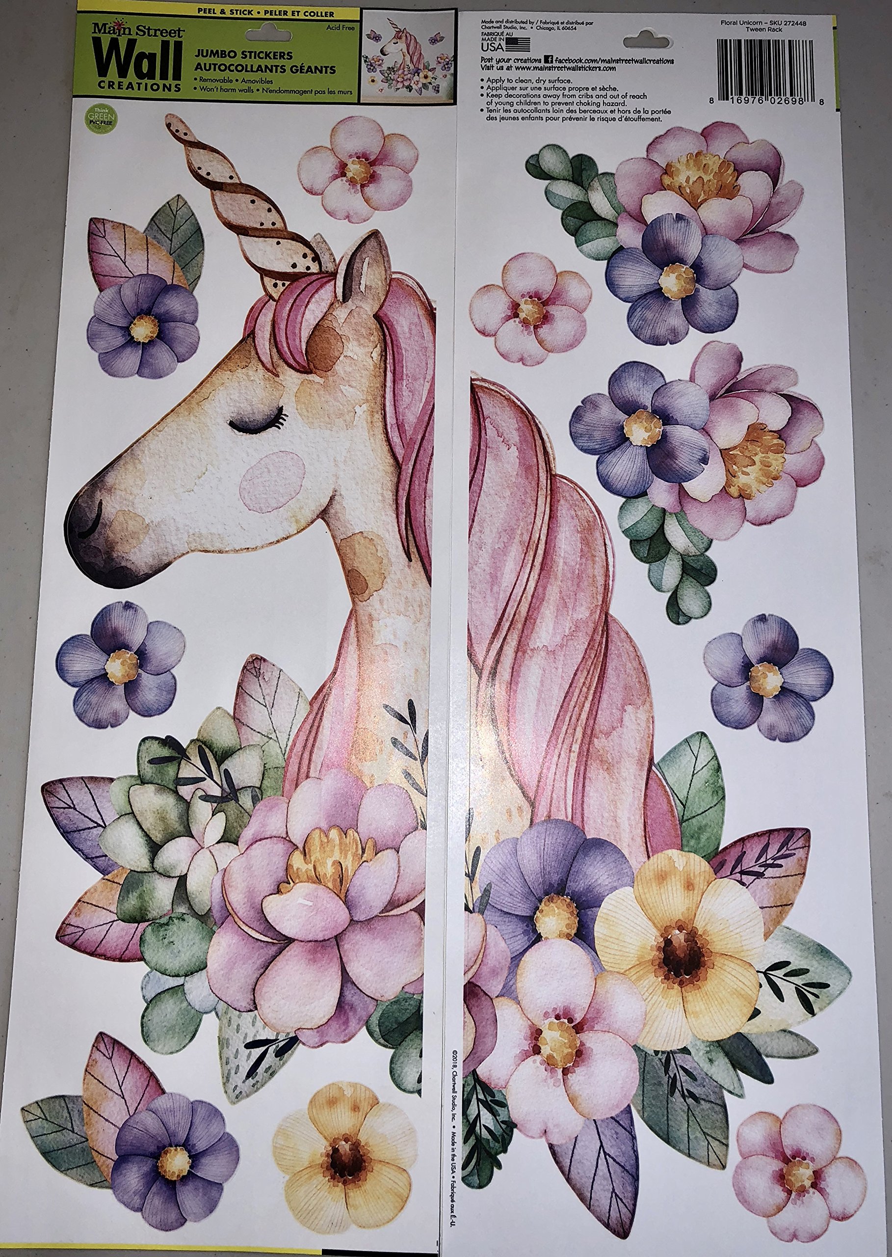 Wall Creations Floral Unicorn