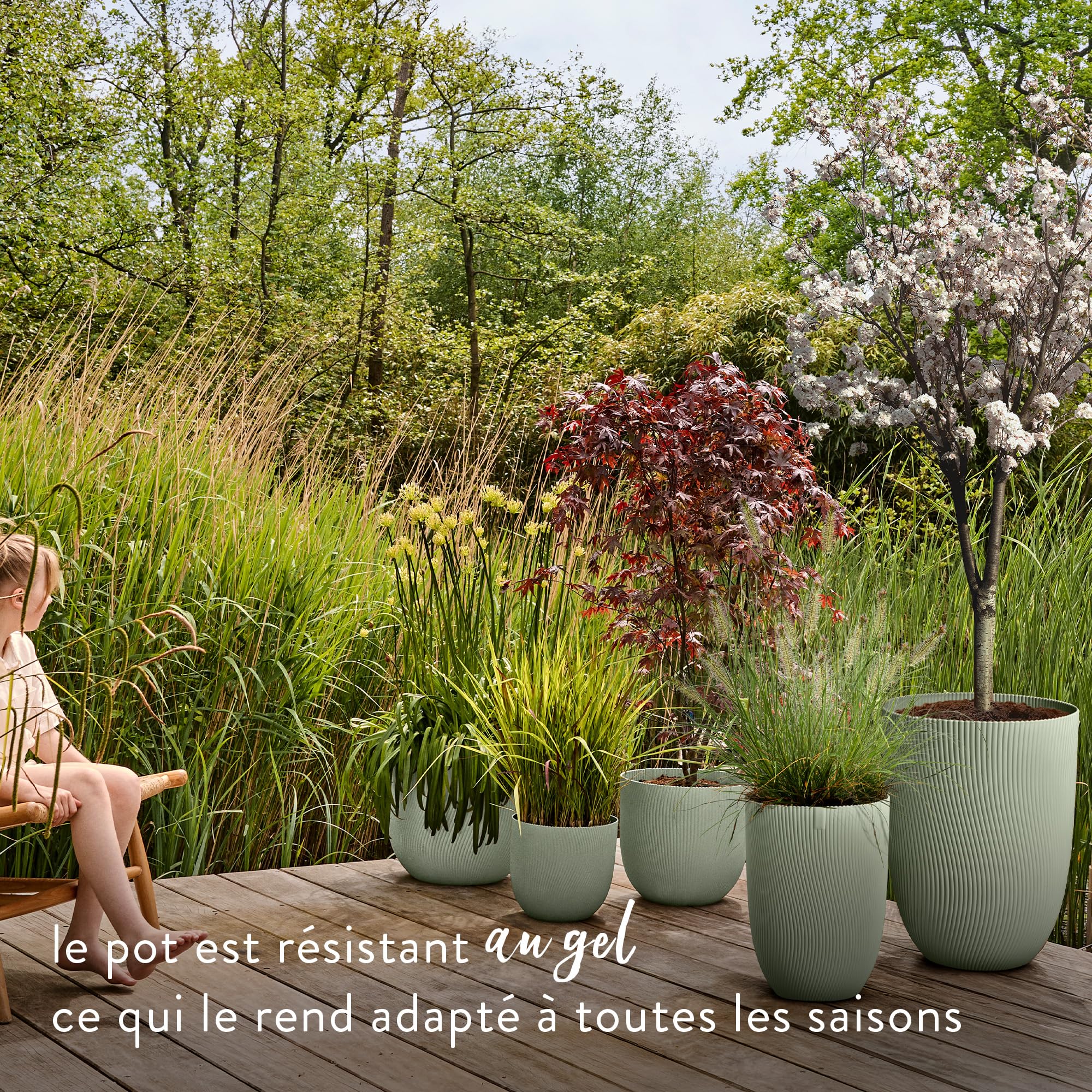 Elho Sereh Haut 40cm Pot de Fleur - Nordic Green | Ø 39 x H 53.4 cm | Convient à une Utilisation Extérieure | Plastique 100% recyclé