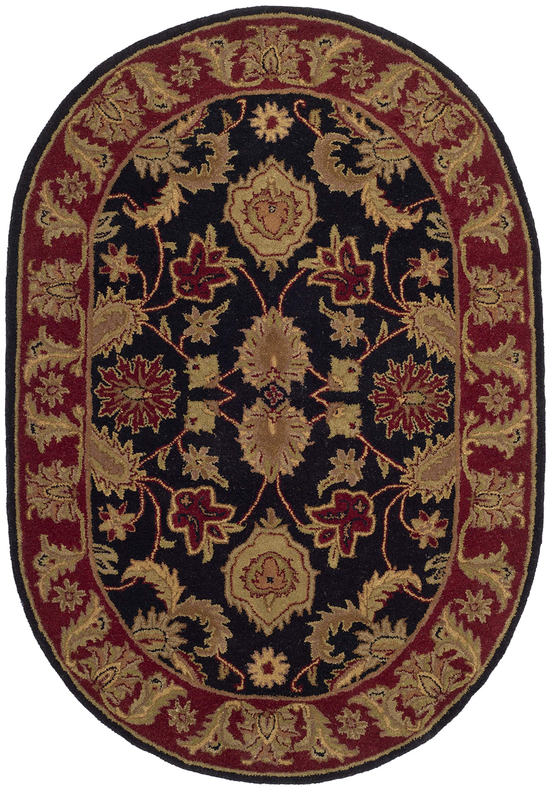 SAFAVIEH Classic Collection Area Rug - 4'6" x 6'6" Oval, Black & Burgundy, Handmade Traditional Oriental Wool, Ideal for High Traffic Areas in Living Room, Bedroom (CL244C)