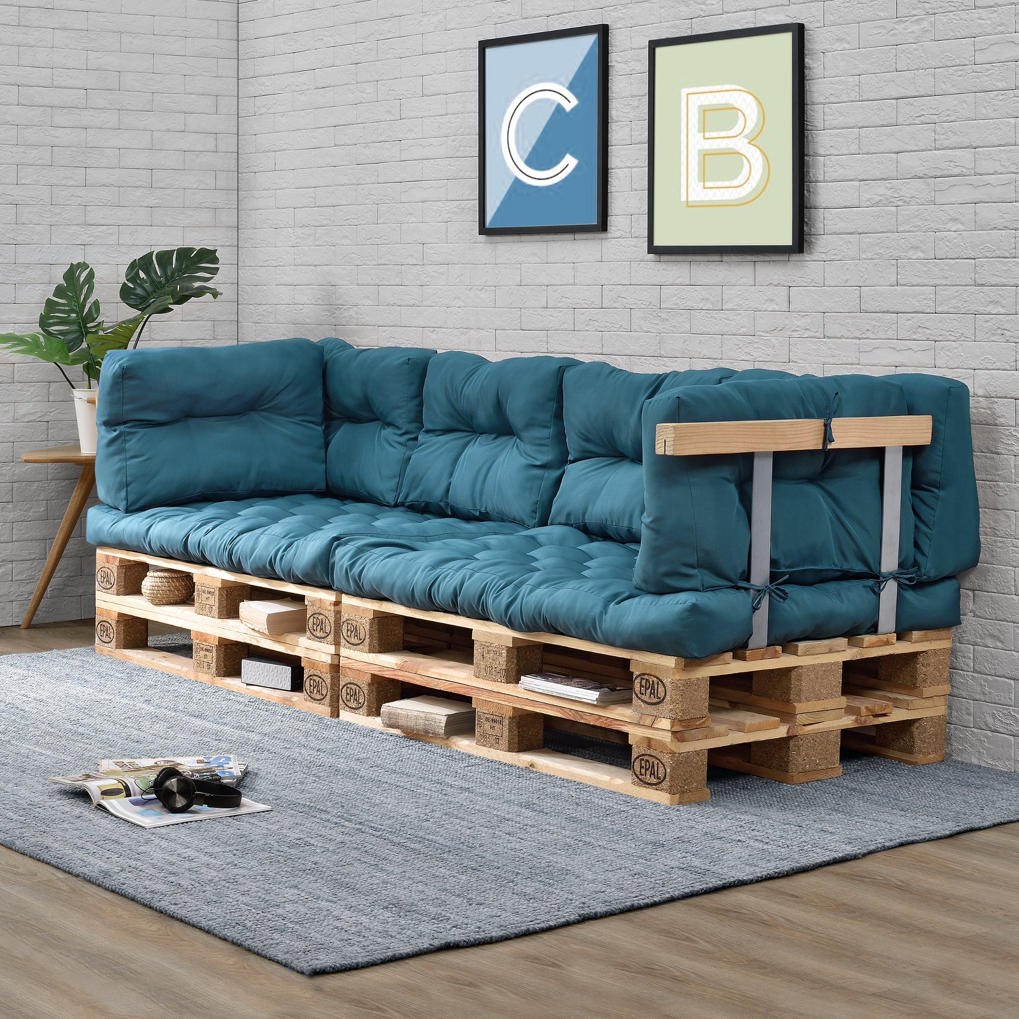 en.casa] 1x Rückenkissen für Euro-Paletten-Sofa Türkis Palettenkissen Auflage In/Outdoor Polster Möbel Garten