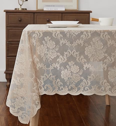 Warm Home Designs Mantel de boda. Mantel de encaje dorado de 60 x 144 pulgadas. Elegante mantel extra largo para mesas rectangulares, diseño floral