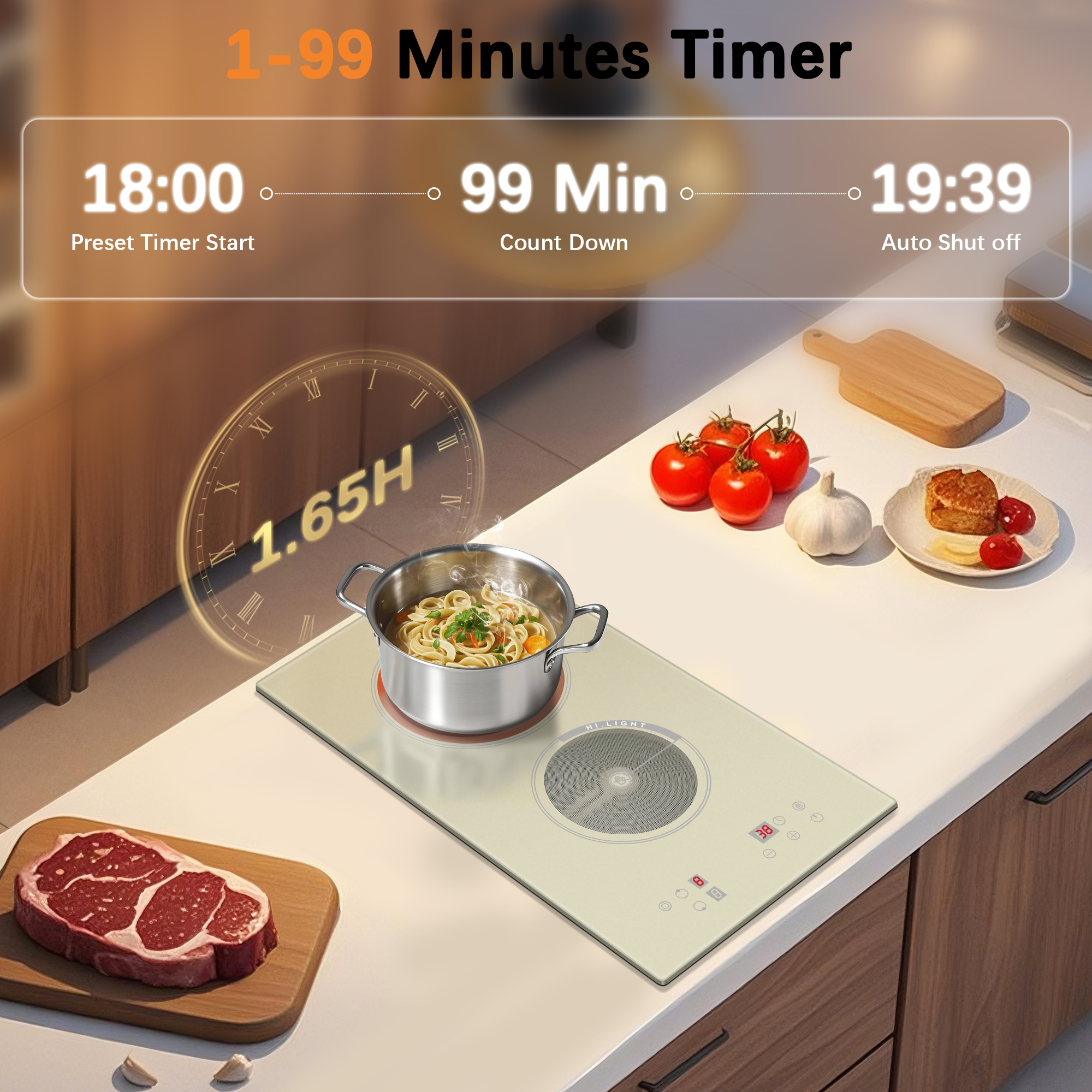 Image of Electric Cooktop 2 Burner - 3200W Built-in 12 Inch Electric Stove White, 220V Two Burner Ceramic Cook Top with Safety Lock, 99-Min Timer, Sensor Touch, 220-240V Hard Wired, Beige (No Plug)