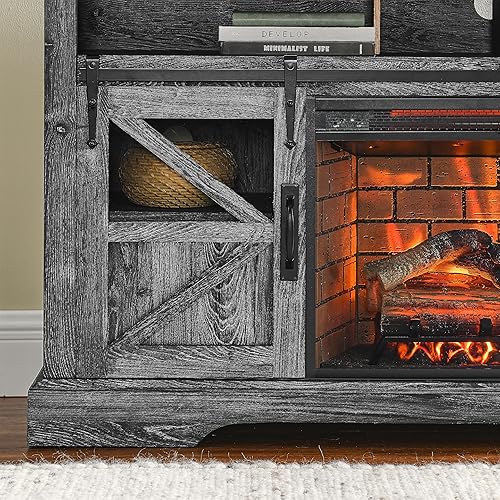 Miniatura 9 de Centro de entretenimiento con chimenea eléctrica de 60 pulgadas con sensor de puerta, control remoto, nogal oscuro (roble)