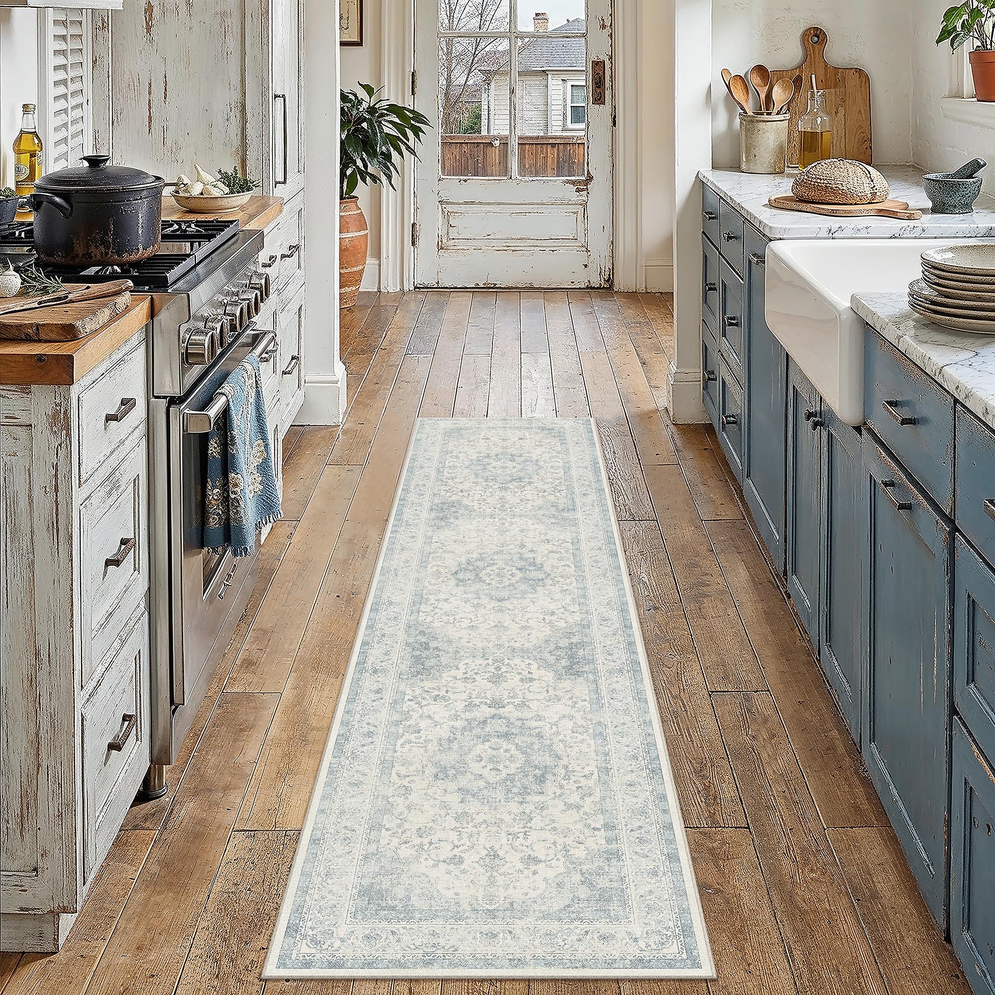 PureCozy Runner Rugs for Hallway 60x240cm Vintage Washable Rug, Blue — image 1